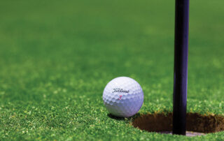 League header photo of a golf ball near the hole